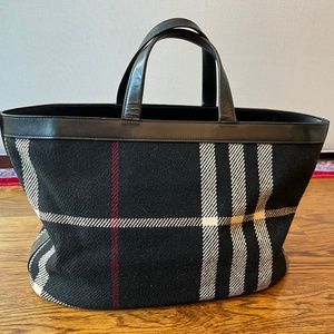 Authentic Vintage Burberry Check Wool Tote Hand Bag Black